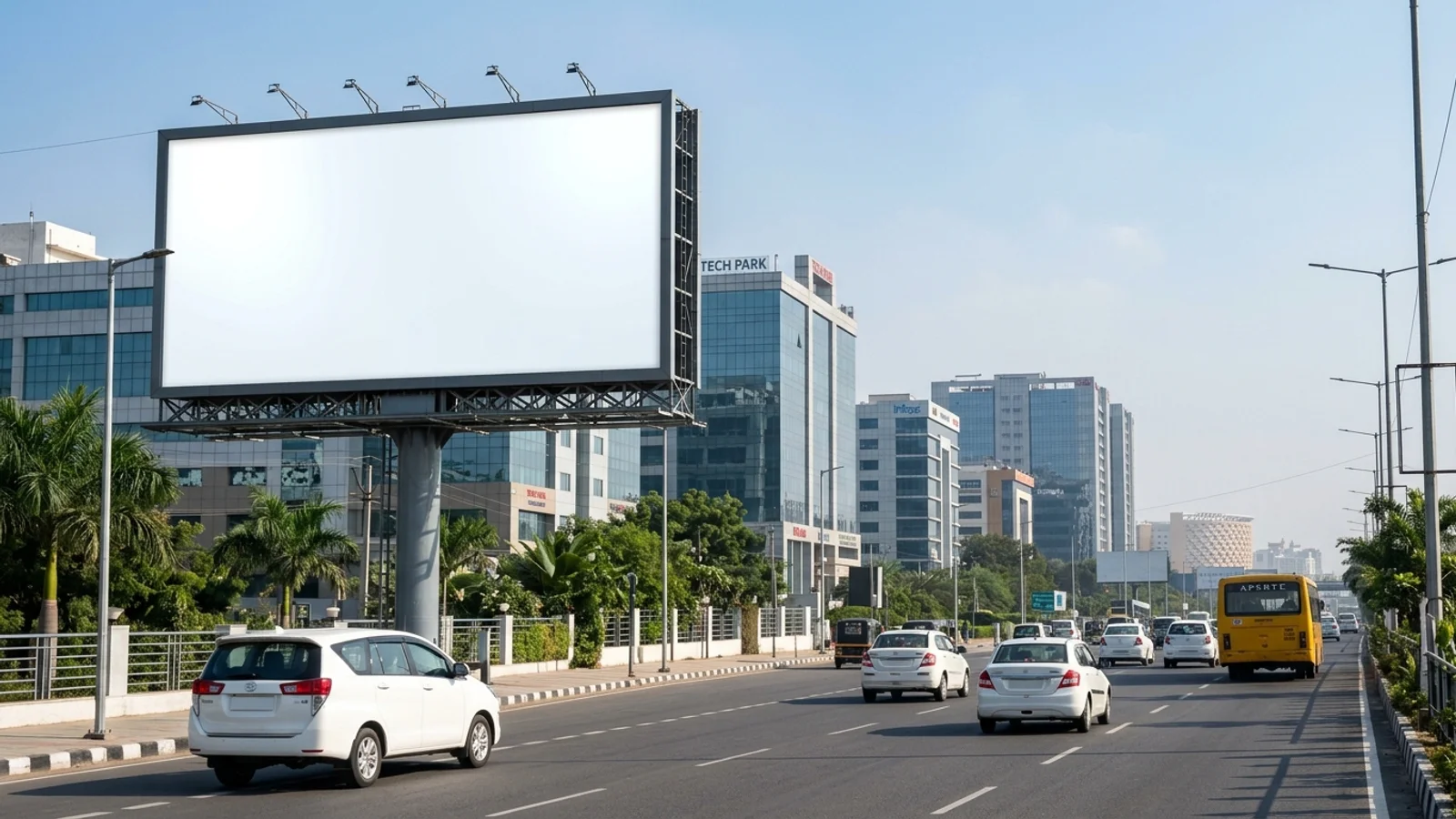Bus Queue Shelter at HITEC City, Hyderabad — back-lit outdoor advertising