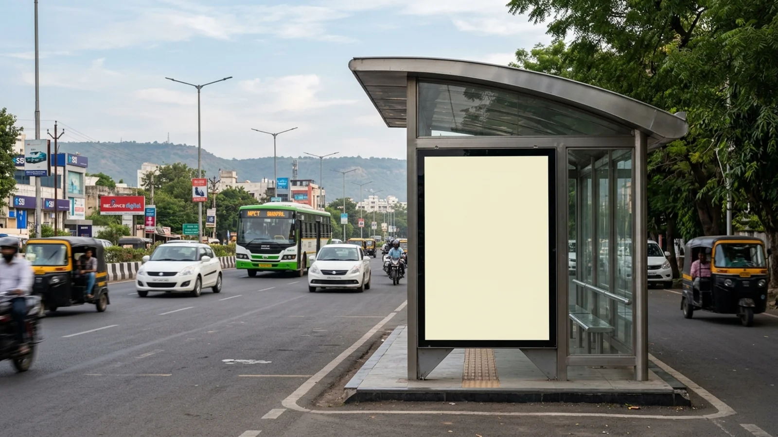 Bus Queue Shelter at Quasipura,, Bhopal — back-lit outdoor advertising