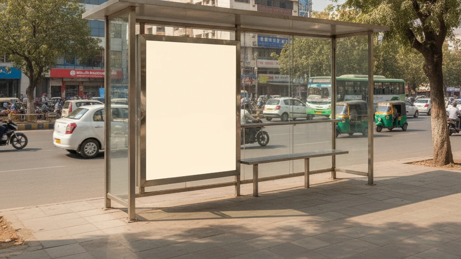 Bus Queue Shelter at Maninagar, Ahmedabad — back-lit outdoor advertising